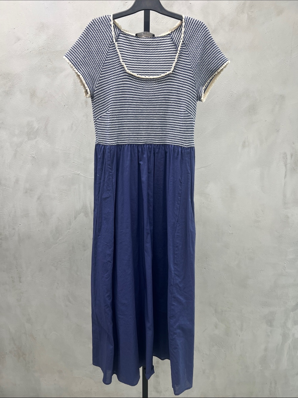 Weekend Max Mara Navy and White Striped Knit-Top Maxi Dress